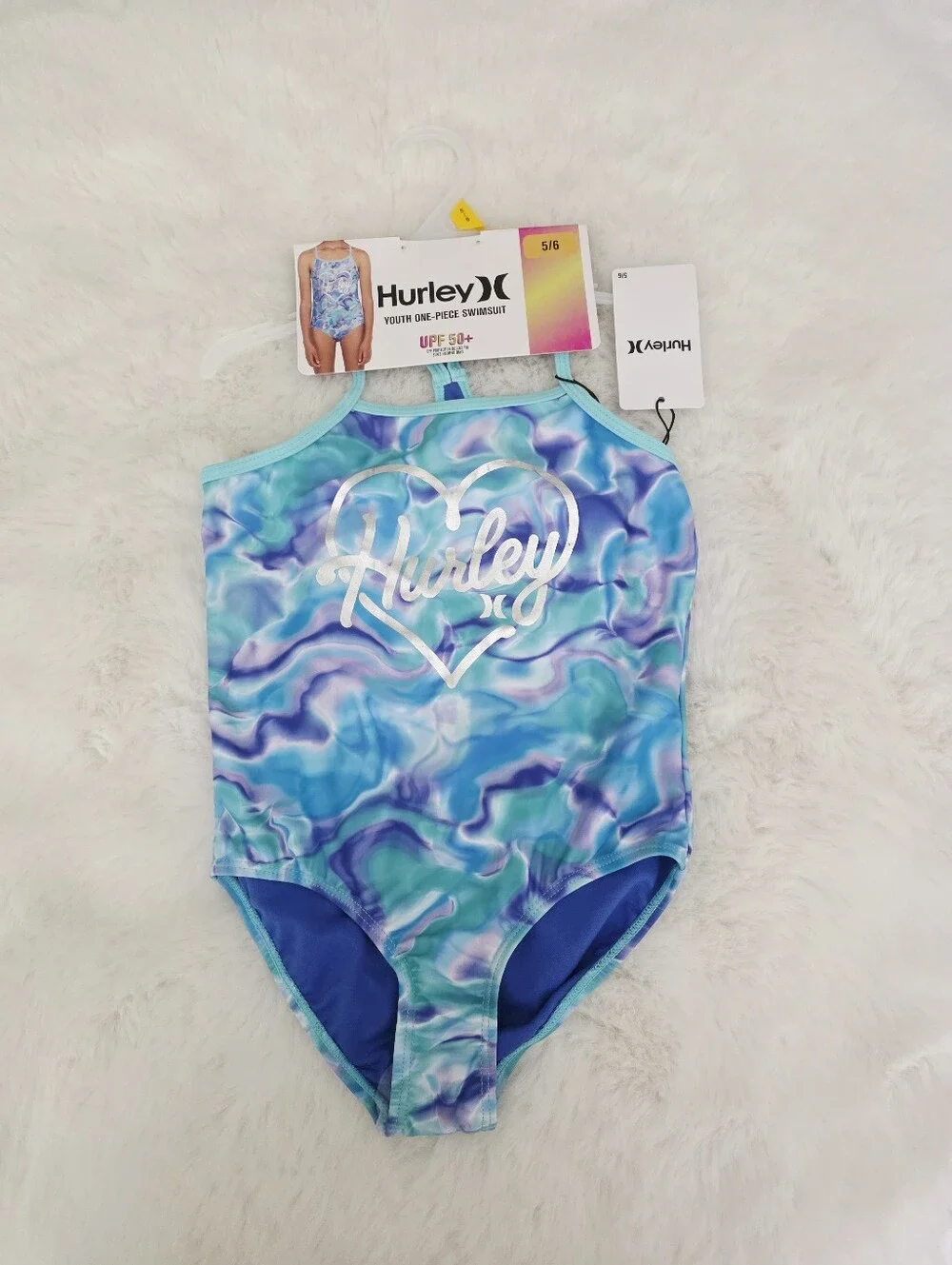 HURLEY🐳 Girl's UPF 50+ Stretch Razor Back One-Piece Quick Dry Swimsuit SIZE 5/6